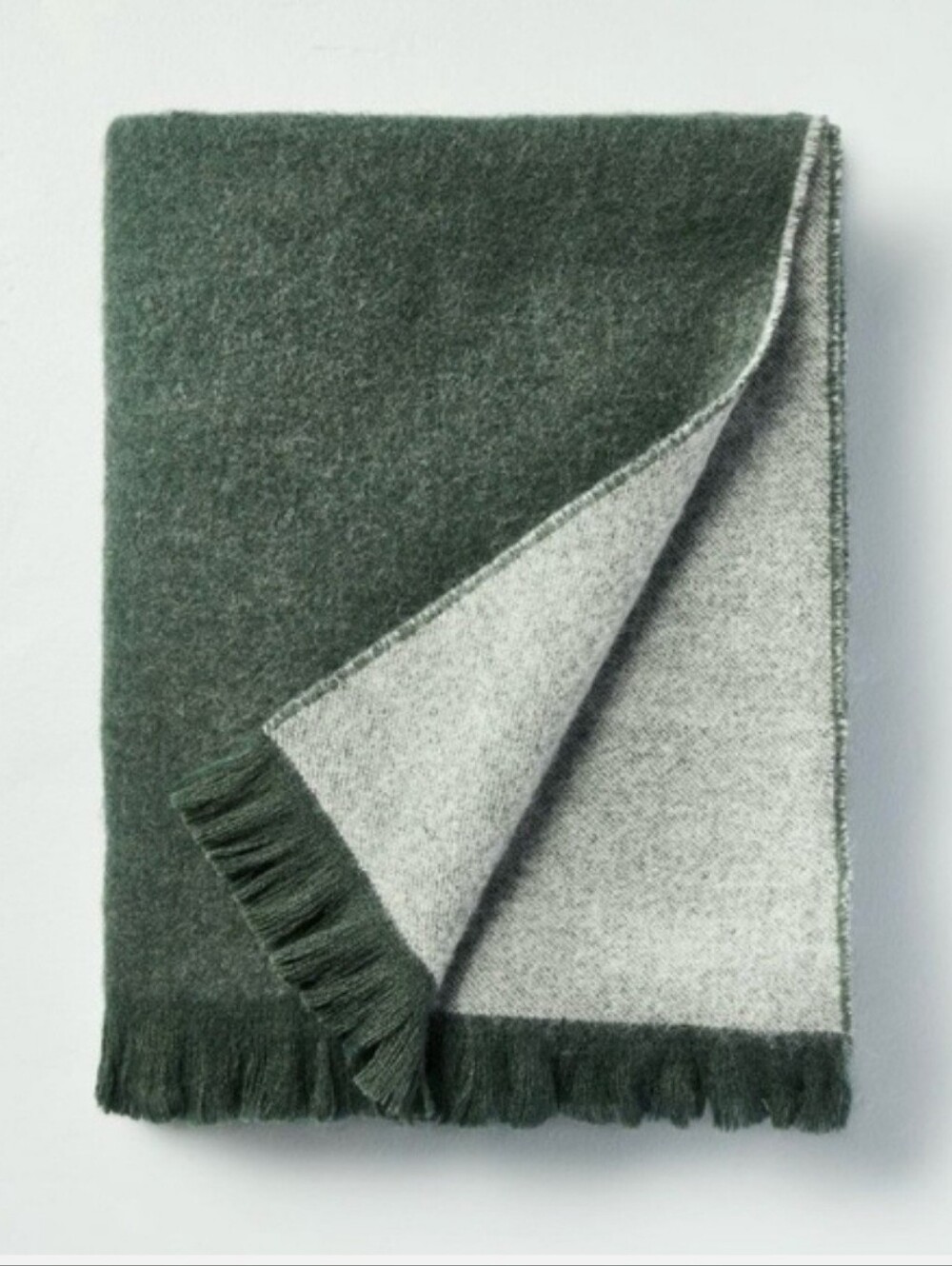 Hearth and Hand Magnolia Faux Mohair Fringe Woven Throw Blanket Green